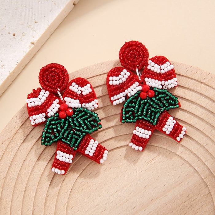 Wholesale Christmas Fabric Rice Bead Earrings Hand-Sewn Christmas Tree Old Man Snowman Snowflake Earrings