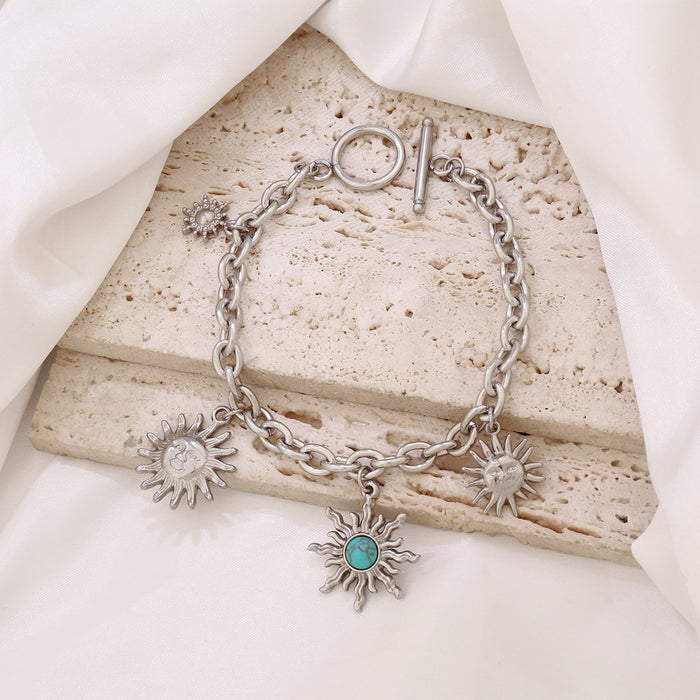 Wholesale Stainless steel sun multi pendant bracelet,  simple turquoise sun bracelet
