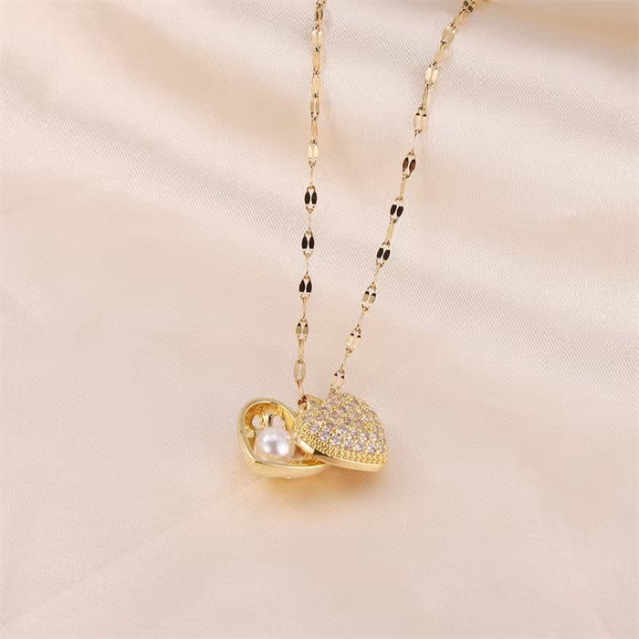 Wholesale Peach Heart Pearl Shell Titanium Steel Necklace JDC-NE-JinHui011