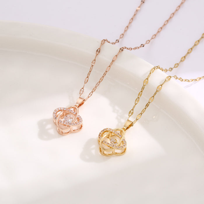 Wholesale Micro-set zircon four-leaf clover titanium steel necklace