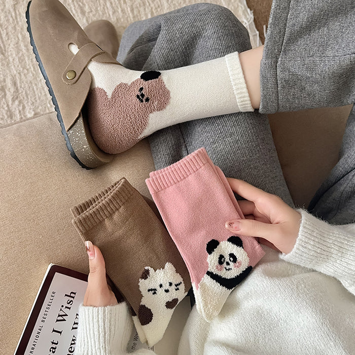 Wholesale Cute plush teddy bear socks, mid tube socks, trendy outerwear, versatile, pile up socks