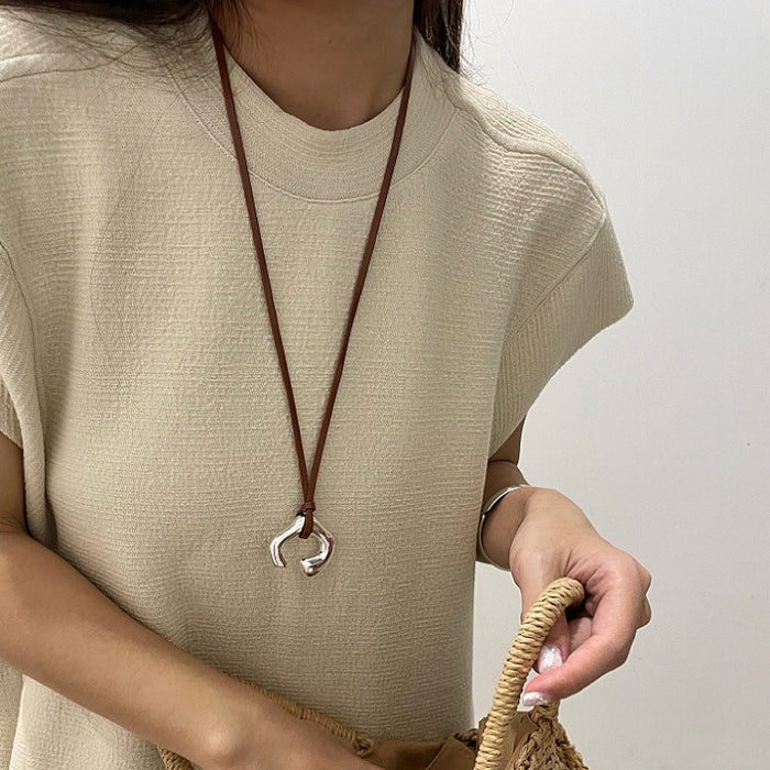 Wholesale Brown Leather Rope Necklace  silver Pendant Collarbone Chain
