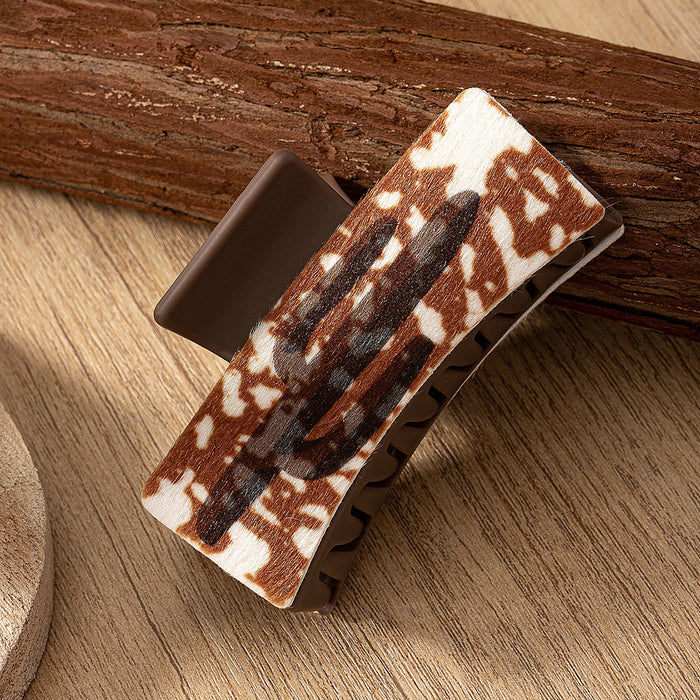 Wholesale Leather Western Denim Style Cactus Printing Shark Clip Hairpin Hair Accessories