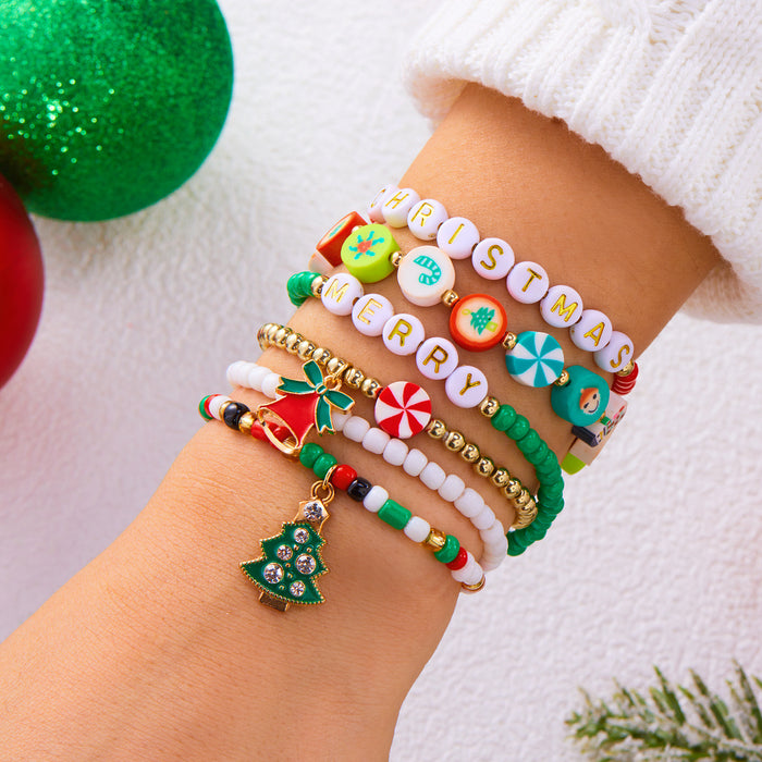 Wholesale Christmas atmosphere bracelet for women Christmas tree gift box letter soft clay elastic beaded stacking bracelet