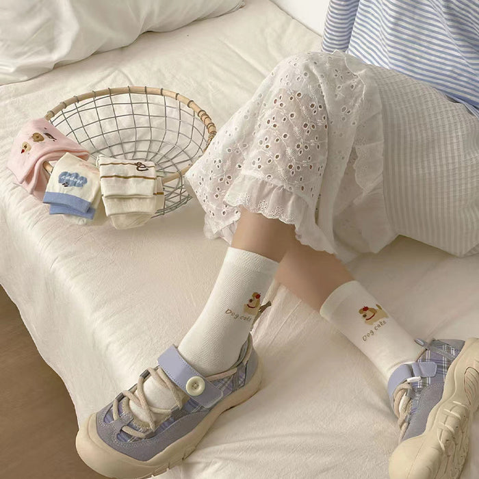Wholesale Cartoon Socks Children's Middle Socks Cute College Style Bow Dog Striped Long Socks