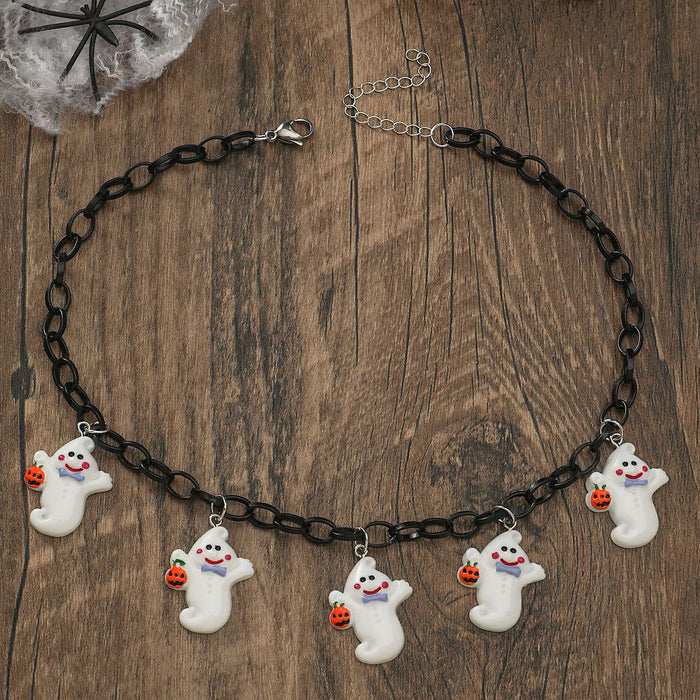 Wholesale Halloween Acrylic Pumpkin Ghost Pendant Necklace JDC-NE-JunJie003