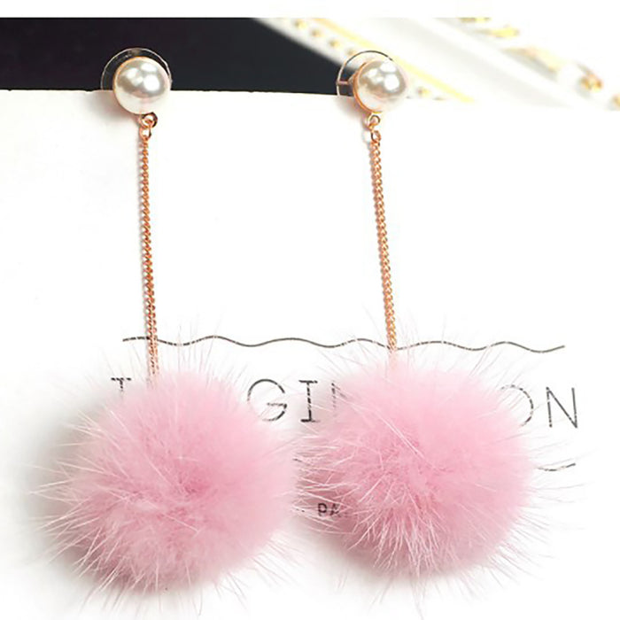 Wholesale mink fur ball earrings small cute long earrings