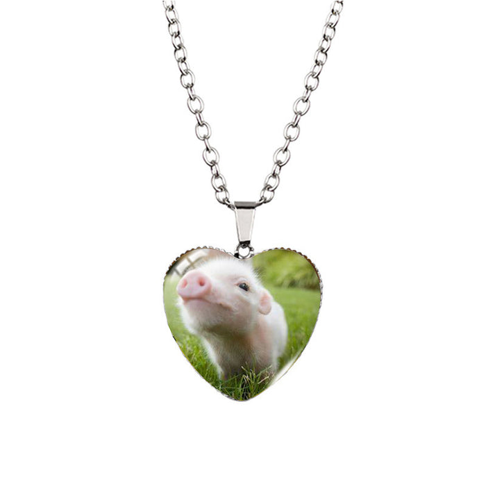 Wholesale bear heart-shaped animal Time gem necklace European and American Cat Peach heart pendant necklace sweater chain