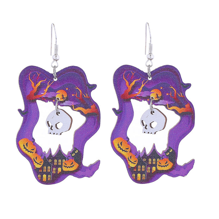 Wholesale  Wooden Earrings Ghost Pumpkin Castle Fun Holiday Earrings