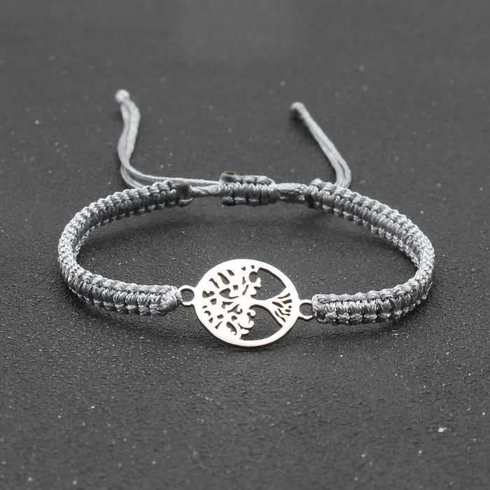 Wholesale jewelry round stainless steel tree of life bracelet hand-woven red rope bracelet