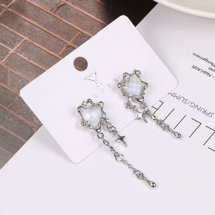 Wholesale Four-Pointed Star Tassel Heart Earrings