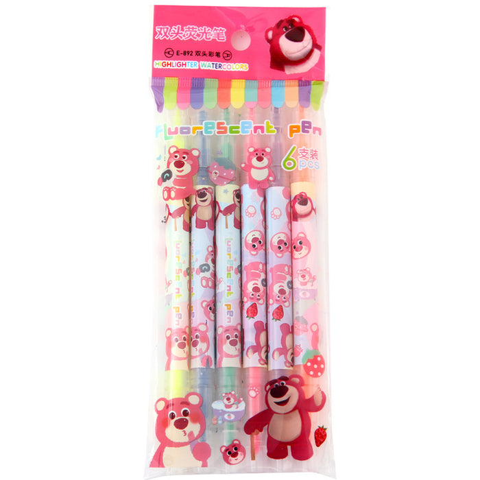 Wholesale 6pcs/ set Cartoon Dual-Tip Highlighter set
