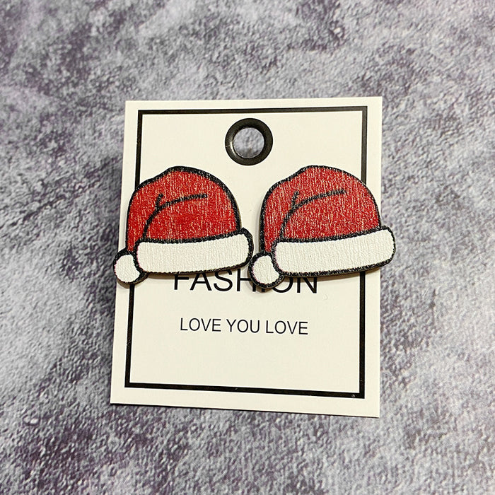 Wholesale Christmas wood earrings supply Christmas tree snowman exaggerated