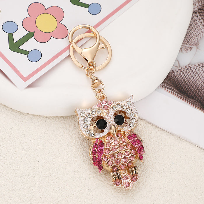 Wholesale Green Cartoon Owl Rhinestone Keychain Zinc Alloy Bag Charm MOQ≥2