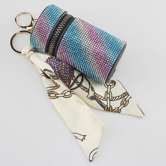 Wholesale Purple Rhinestone Lipstick Perfume Bottle Keychain Bag Charm Everyday Car Key Accessory