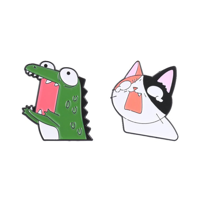 Wholesale Zinc Alloy Enamel Funny Cartoon Animal Brooch Pin Screaming Crocodile Cat Badge