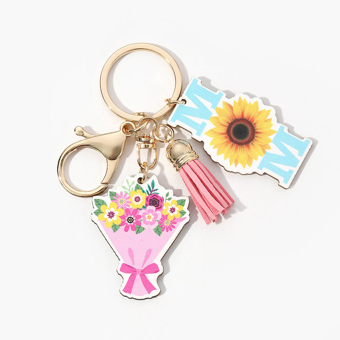 Wholesale Mother's Day Wooden MOM Pendant Keychain JDC-KC-HuiWen018