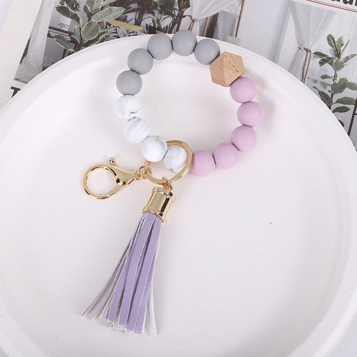 Wholesale Tassel Wood Beads Silicone Keychains JDC-KC-QXue012