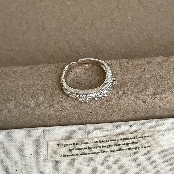 Wholesale Brushed Silver Ring with Scattered Diamond Accents