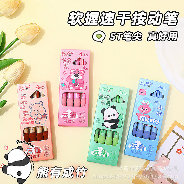 Wholesale 4pcs/set Panda Flower Soft Cloud Grip Gel Pen Quick-drying Pen Brush Pen