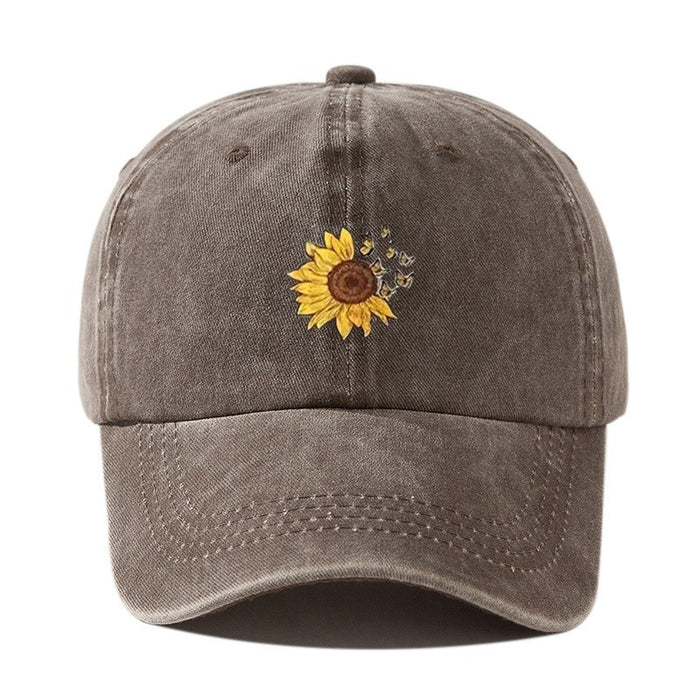 Wholesale Washed denim cotton baseball cap, casual versatile printed flower hat, sun shading duckbill cap