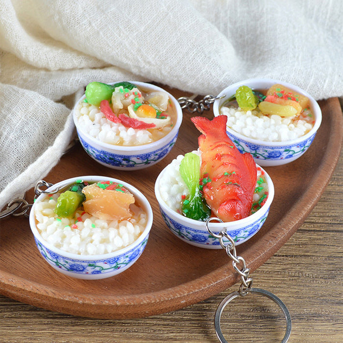 Wholesale Chinese Blue White Porcelain Food Keychain Simulated Rice Meal Hanging Charm Fashion Decorative MOQ≥3