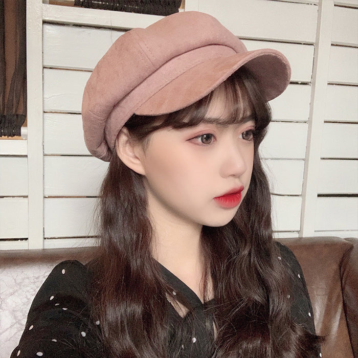 Wholesale Suede hat duck tongue octagonal hat retro beret painter hat man