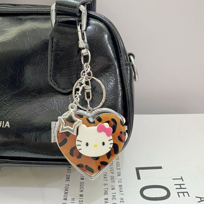 Wholesale Cartoon Heart Portable Mirror Keychain Bag Charm Alloy Electroplating