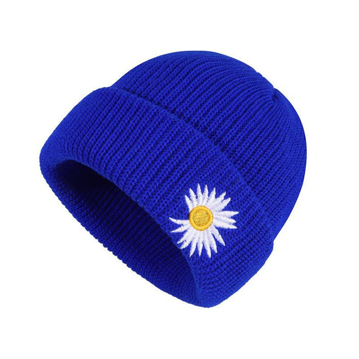 Wholesale Daisy Embroidery Solid Color Acrylic Knitted Wool Hat JDC-FH-YBQX004