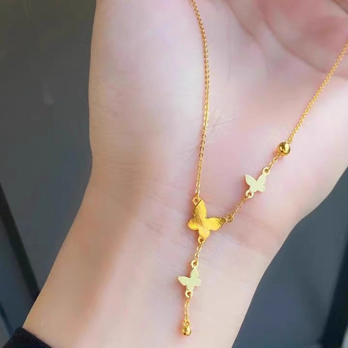 Wholesale Butterfly tassel necklace with niche temperament, simple and luxurious, collarbone titanium steel