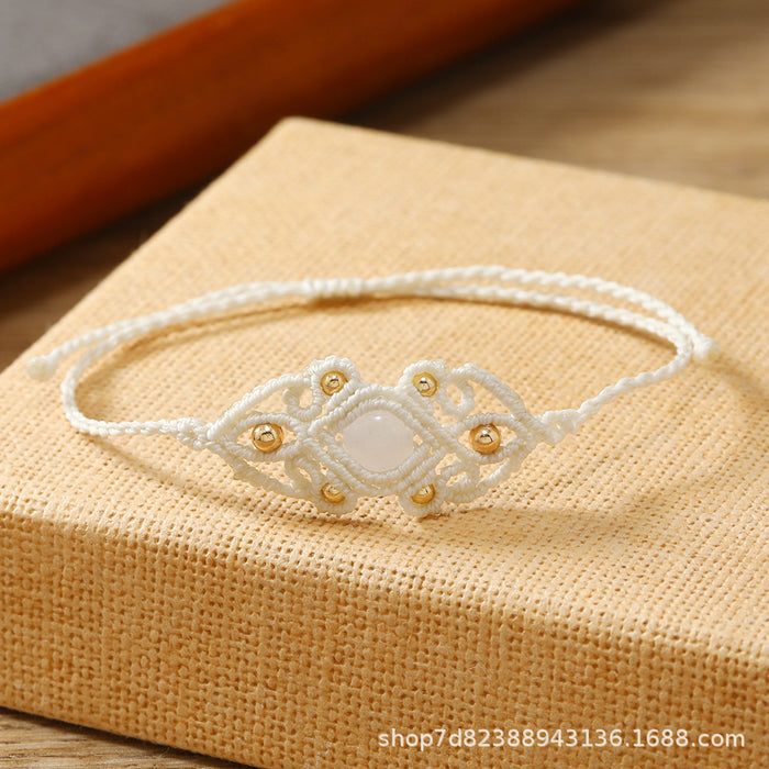 Wholesale Simple Geometric Design Handmade Natural Stone And Gold Plated Beaded Bracelet Adjustable Waxed Cord Women S Fashion Accessory Gift