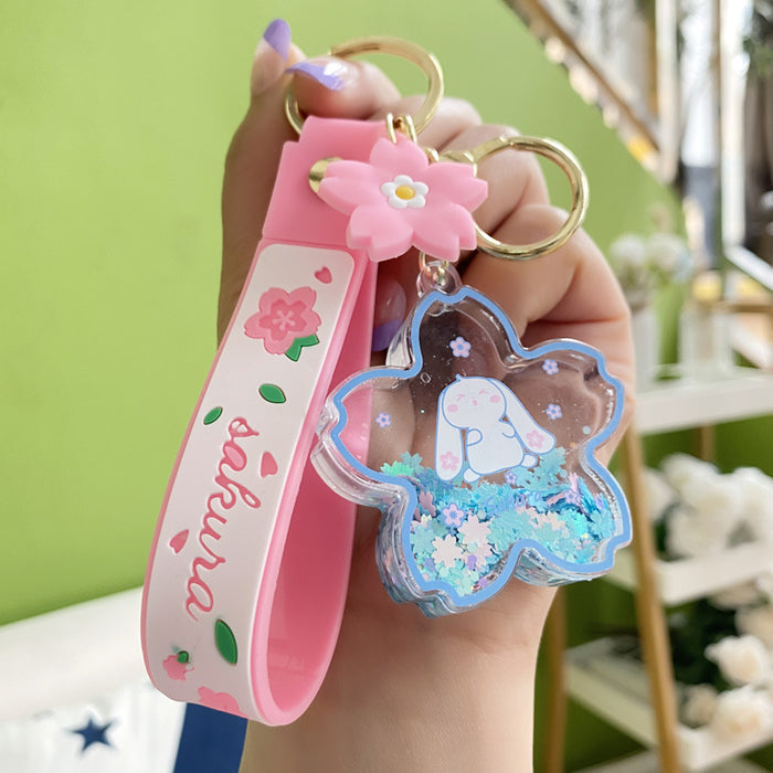 Wholesale sequins into oil snowflake keychain creative liquid chain girls exquisite pendant