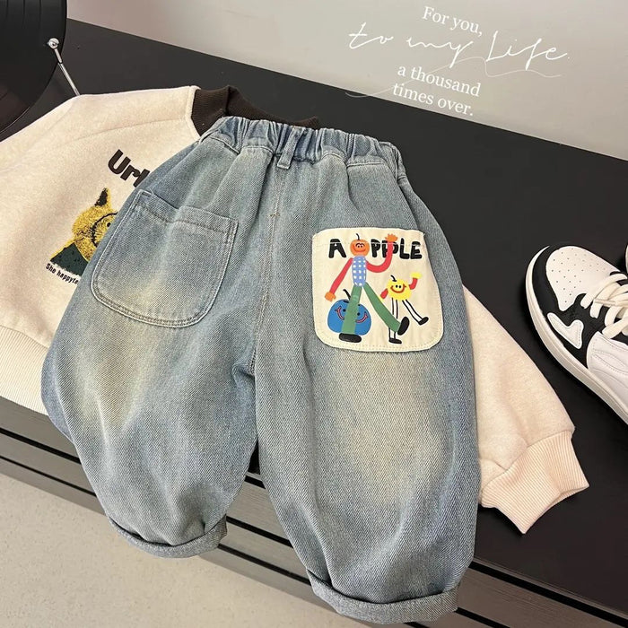 Wholesale Children's Jeans Spring and Autumn Trousers Spring Outer Wear Love Baby Girl Printed Pants