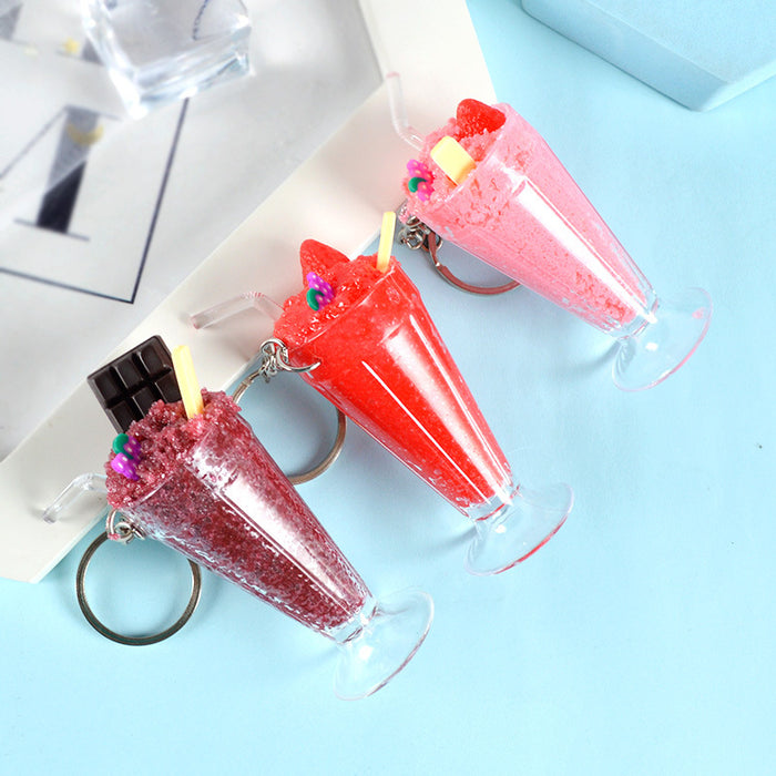 Wholesale PVC Simulation Smoothie Cup Drink Keychain Pendant Strawberry Sundae Food Charm Stylish