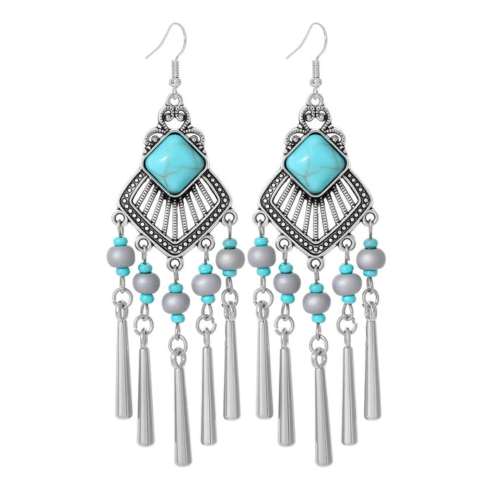 Wholesale Beach Vacation Geometric Alloy Earrings with Turquoise Acrylic Fashion Jewelry MOQ≥2