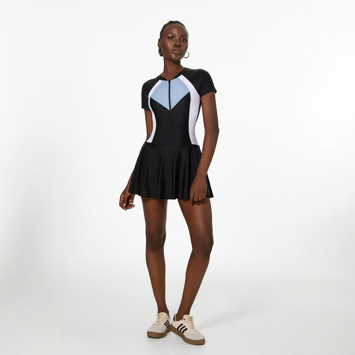 Wholesale Conservative one-piece skirt style sports swimsuit with belly covering