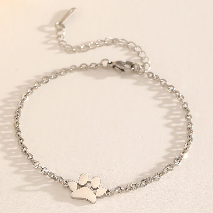 Wholesale 2pcs Stainless Steel Pet Paw Print Bracelet