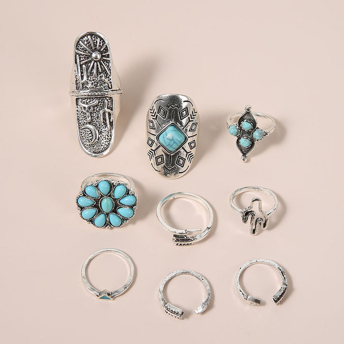 Wholesale Turquoise Carved Feather Ring Set