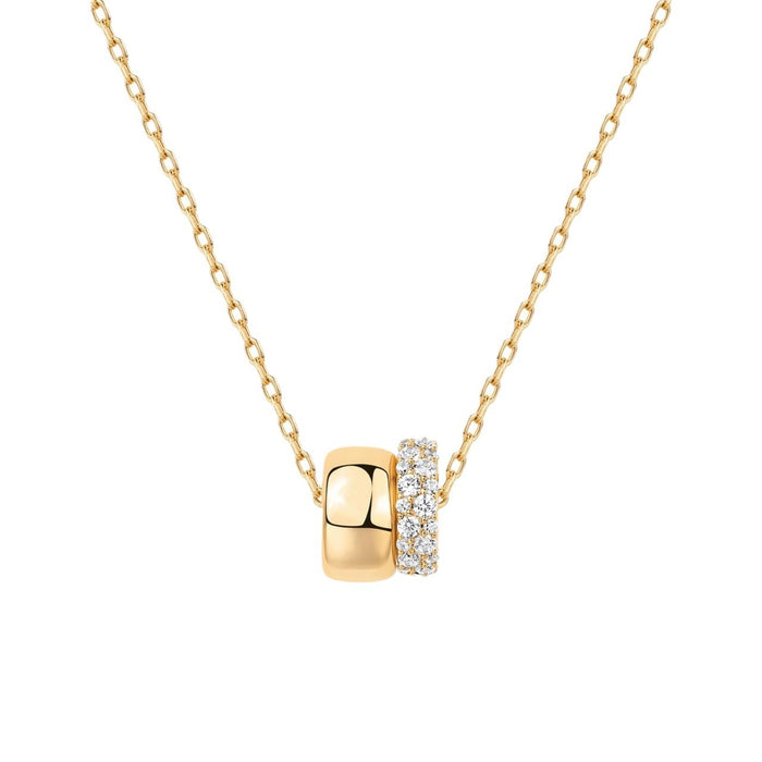 Wholesale Brass genuine gold electroplated zircon set fashionable double circle pendant versatile women's necklace