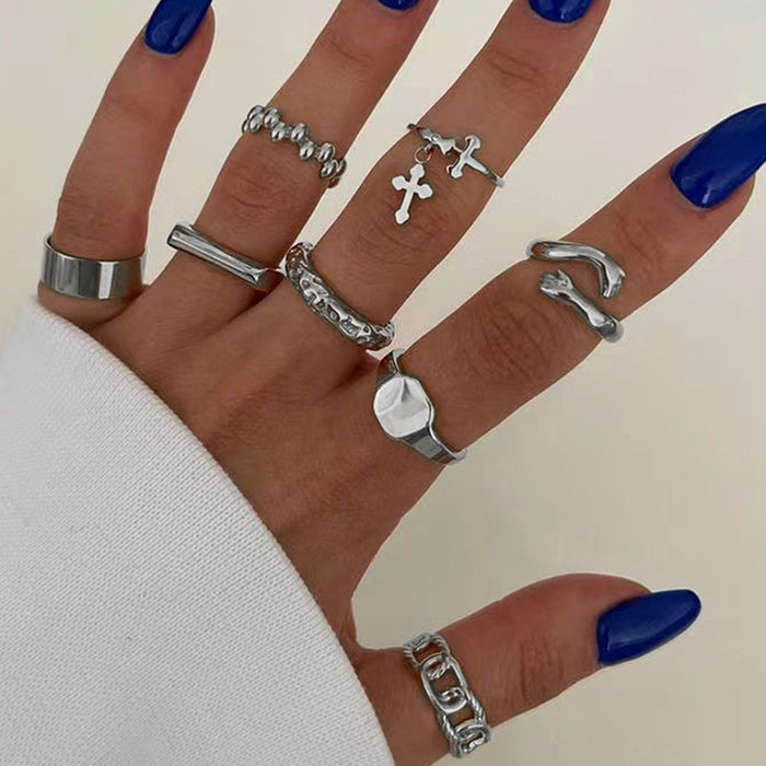 Wholesale Exaggerated jewelry hip-hop alloy cross ring set, personalized layered ring