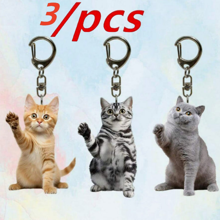 Wholesale 2pcs/set Cat Wave Keychain Acrylic Flat  Pendant with Lobster Buckle