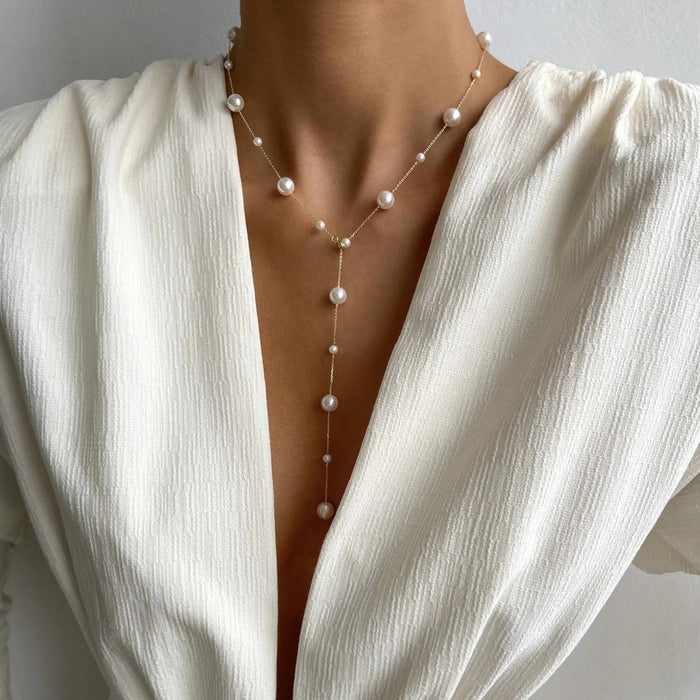Wholesale pearl necklace all-match light luxury tassel sweater chain fashion necklace for women