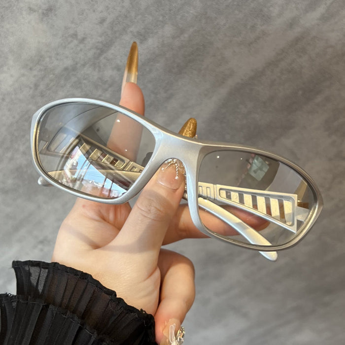 Wholesale Sports sunglasses, silver fashionable glasses, personalized cycling, futuristic, versatile sunglasses