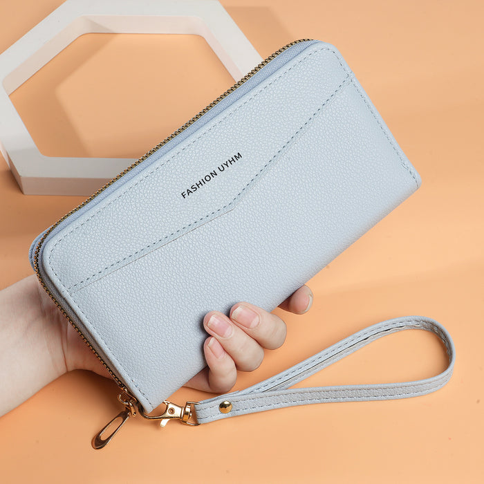 Wholesale PU Leather Retro Long Wallet Clutch with Wrist Strap Solid Color Trendy Everyday Use