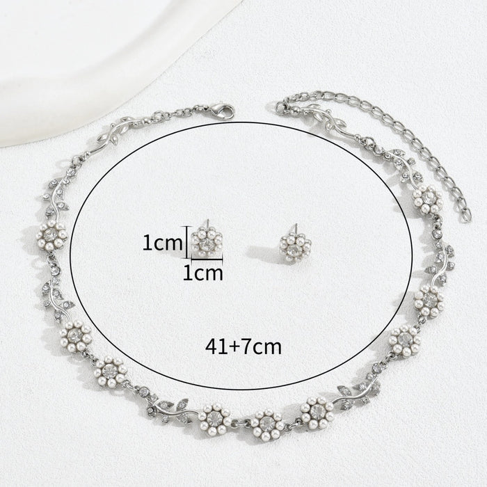 Wholesale Earrings Necklace Set Stylish Stamen Design Inlaid Pearl Zircon Necklace Earrings