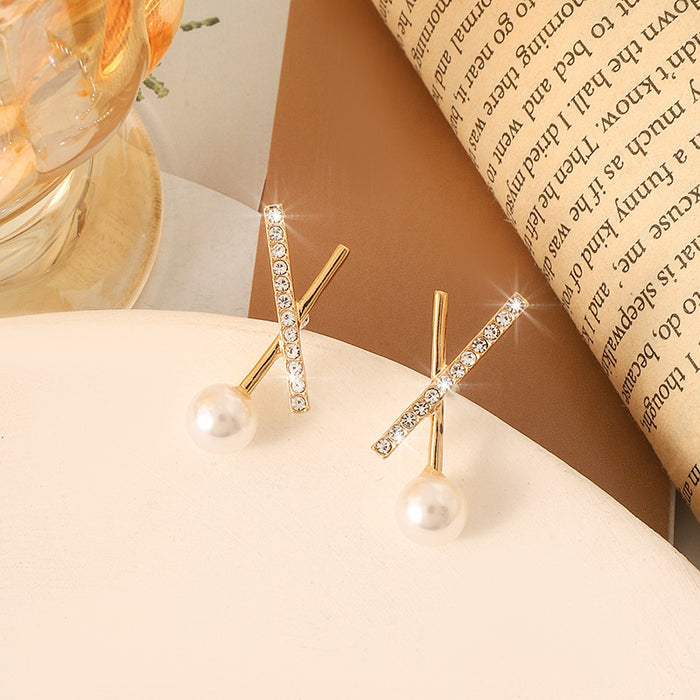 Wholesale Silver Needle Temperament Letter Pearl Earrings Retro Atmospheric Cross Earrings Earrings and Accessories