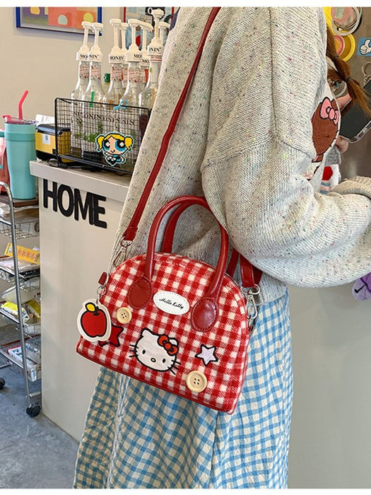 Wholesale Wool red plaid embroidered handbag,  kitten shoulder bag,  crossbody bag