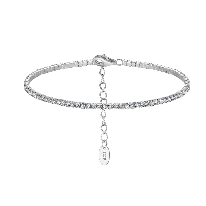 Wholesale Solid Zircon Tennis Chain Pure Silver Adjustable Bracelet