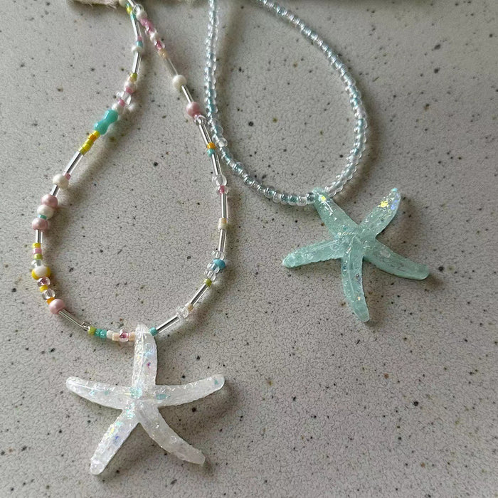 Wholesale Starfish Summer Beach Stars Beaded Clavicle Chain Sweet Cool Stacked Necklace
