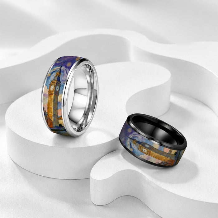 Wholesale Vintage Starry Sky Big Ben Stainless Steel Ring Jewelry Accessory